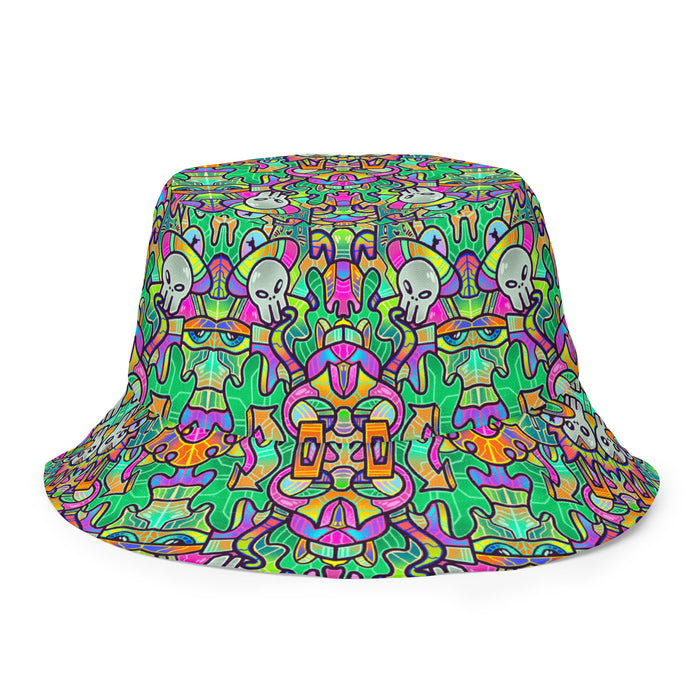 Alien Invasion Bucket Hat by Roc Sol, reversible art pattern hat