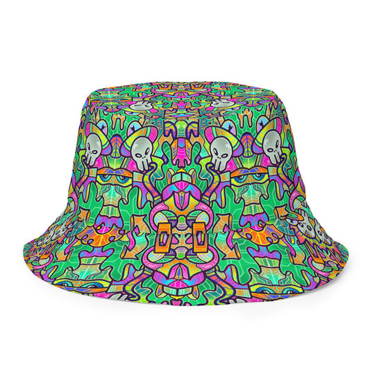 Alien Invasion Bucket Hat by Roc Sol, reversible art pattern hat