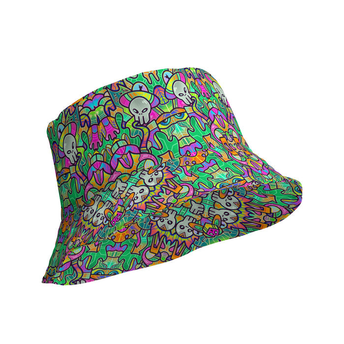 Alien Invasion Bucket Hat by Roc Sol, reversible art pattern hat
