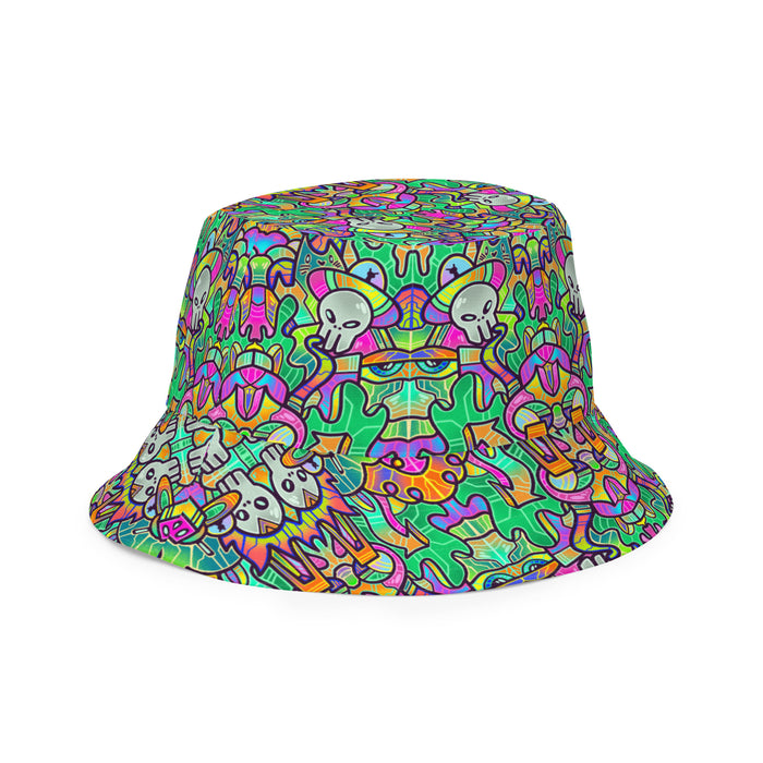 Alien Invasion Bucket Hat by Roc Sol, reversible art pattern hat