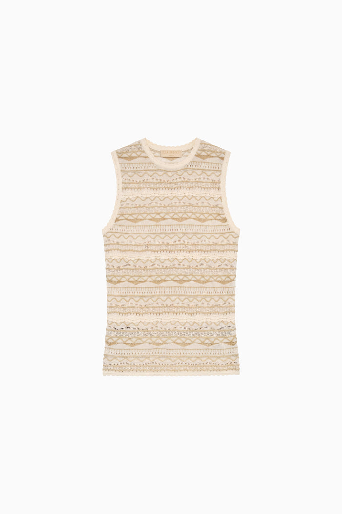 Conch Ivory Lurex Pointelle Knit Tank Top - Flat Lay, Designer Knitwear | Ulla Johnson