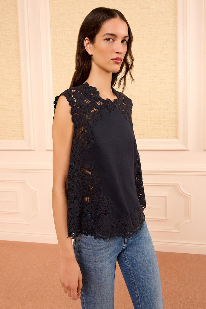 Amelie Linen Top - Noir
