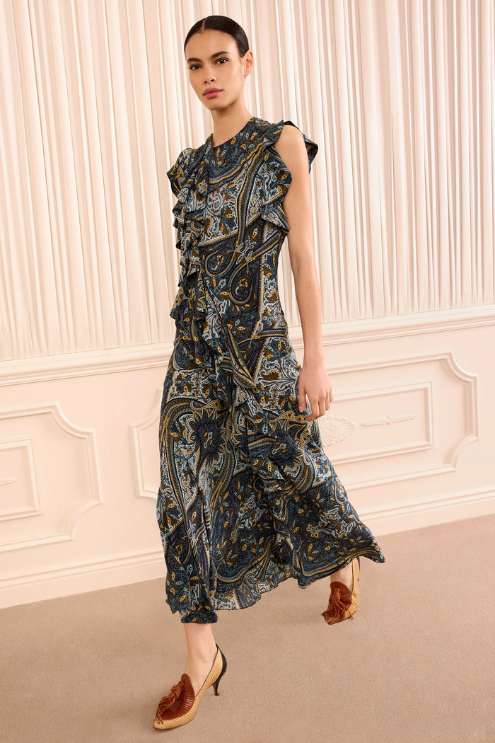 Ameline Sleeveless Silk Dress - Prussian