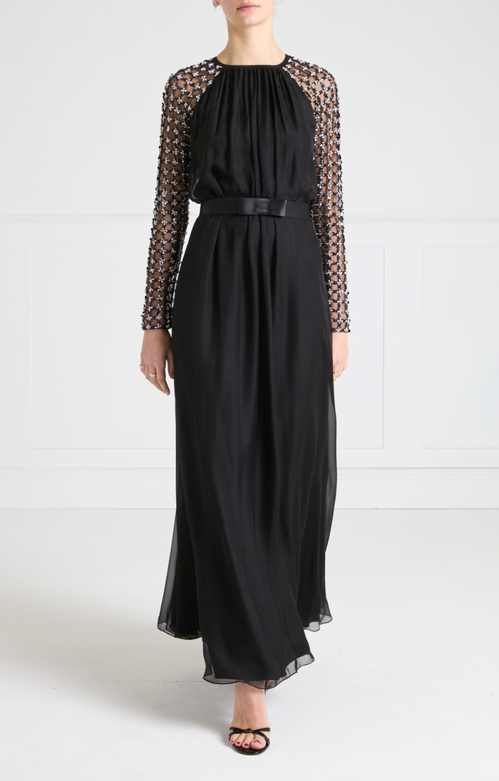 Angelli Lattice Long Dress - Black