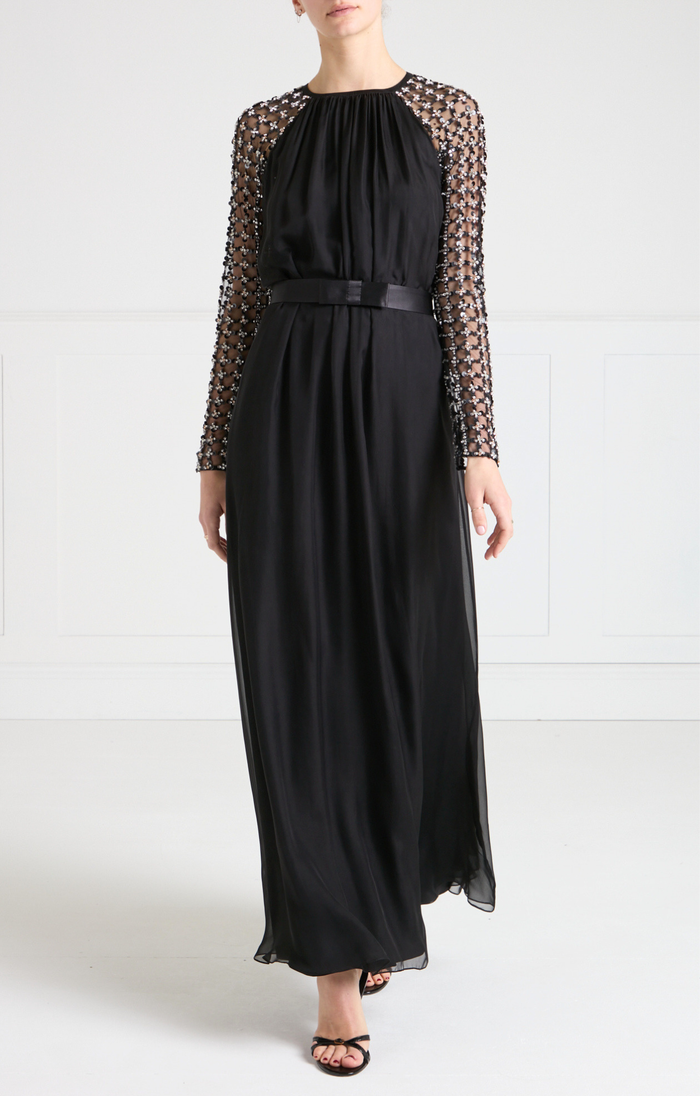 Angelli Lattice Long Dress - Black