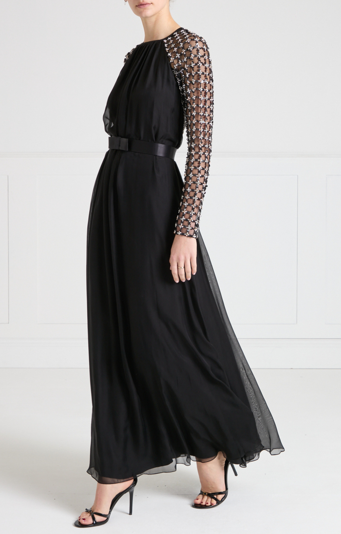 Angelli Lattice Long Dress - Black