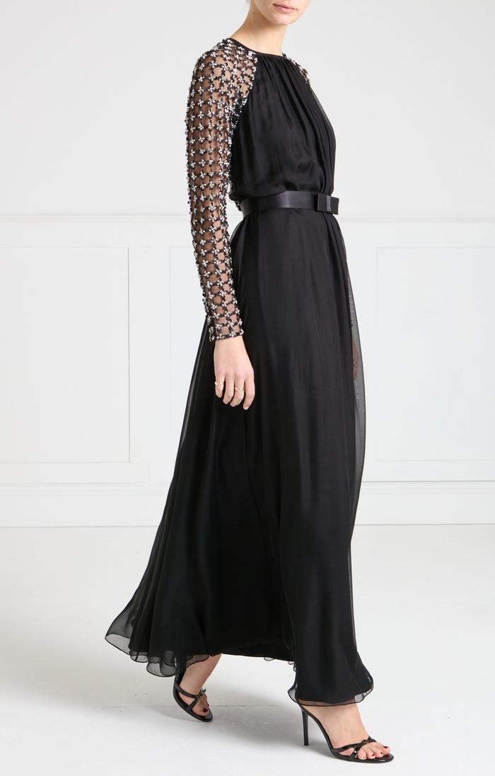 Angelli Lattice Long Dress - Black