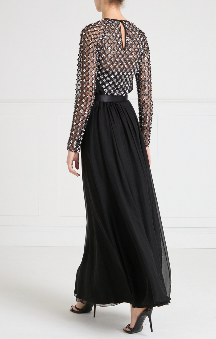 Angelli Lattice Long Dress - Black