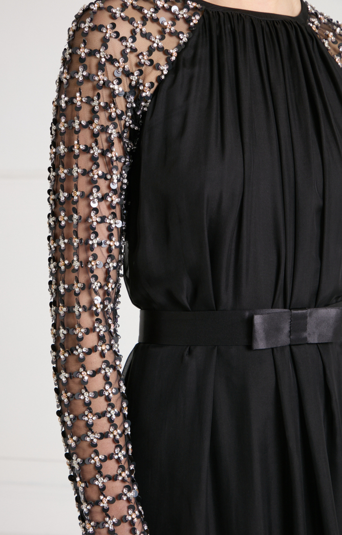 Angelli Lattice Long Dress - Black