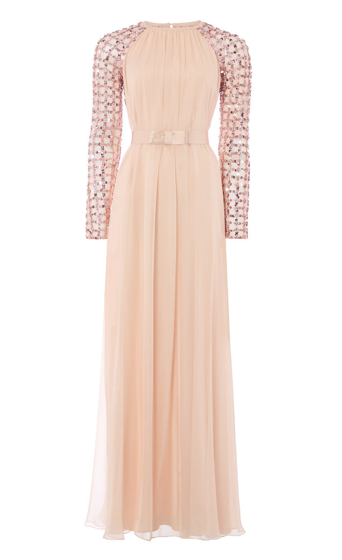 Angelli Lattice Long Dress - Rosewater