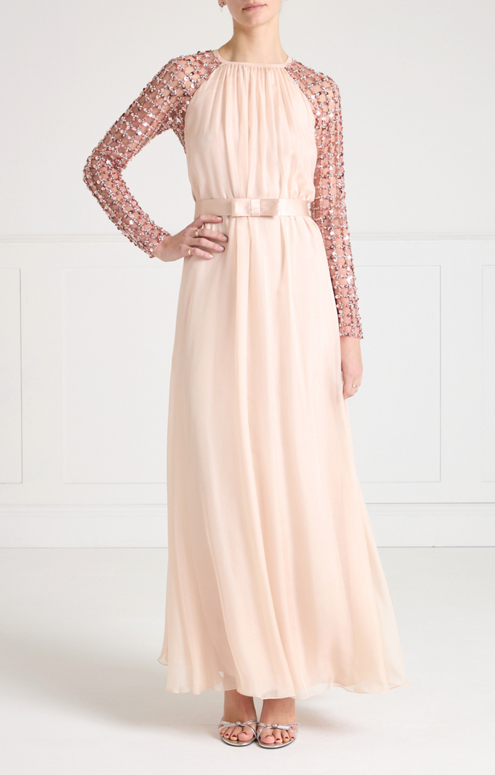 Angelli Lattice Long Dress - Rosewater