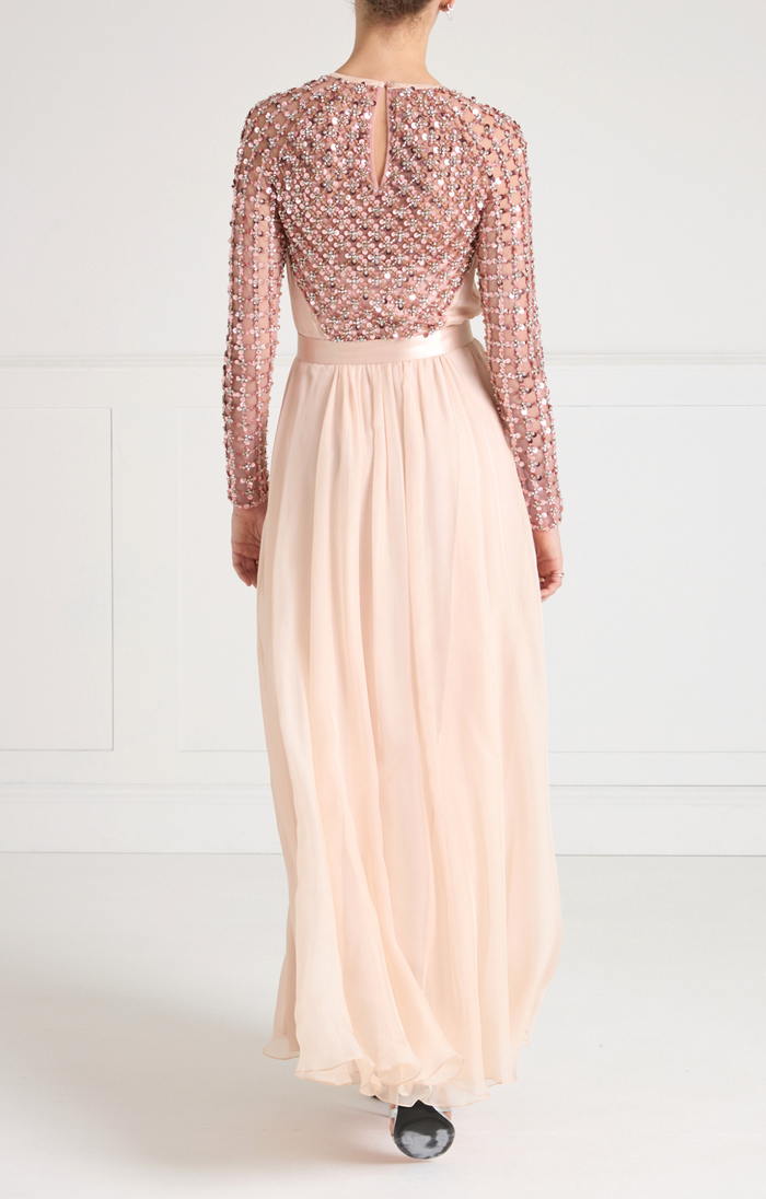 Angelli Lattice Long Dress - Rosewater
