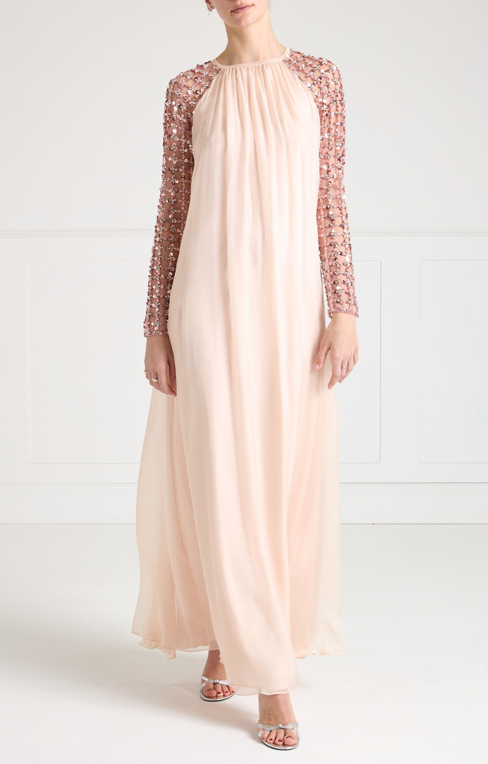 Angelli Lattice Long Dress - Rosewater