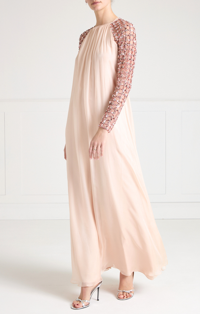 Angelli Lattice Long Dress - Rosewater