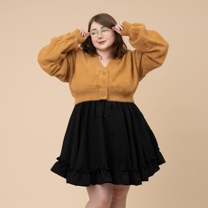 Antique Gold Cropped Fuzzy Cardigan
