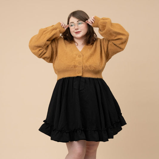 Antique Gold Cropped Fuzzy Cardigan