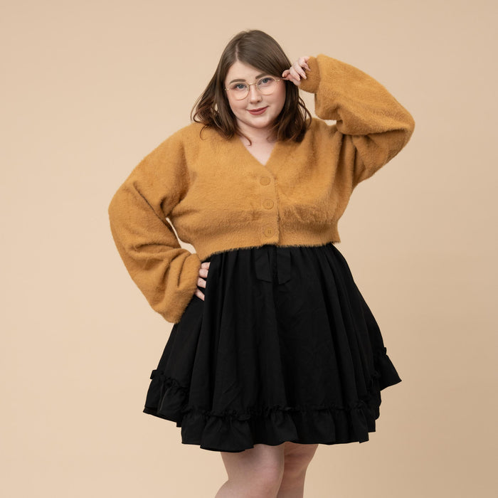 Antique Gold Cropped Fuzzy Cardigan