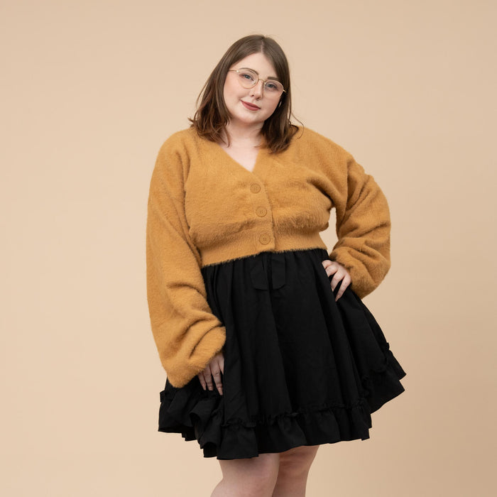 Antique Gold Cropped Fuzzy Cardigan