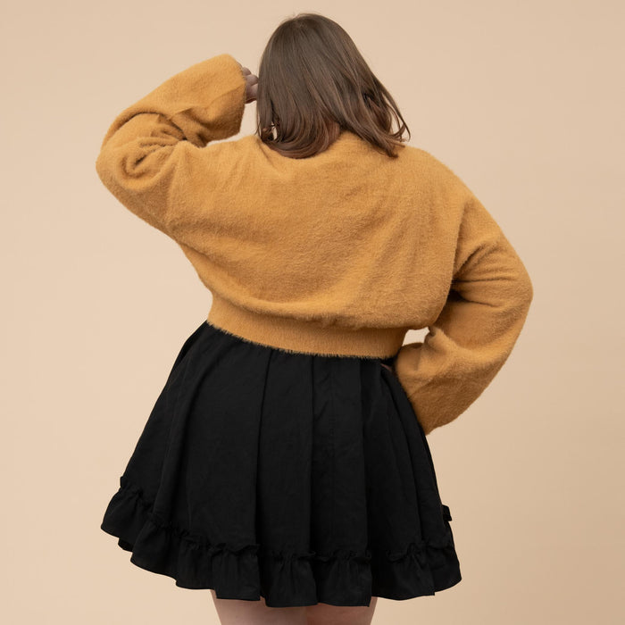 Antique Gold Cropped Fuzzy Cardigan