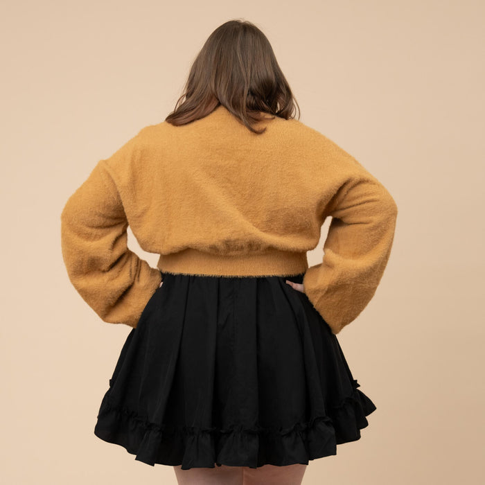 Antique Gold Cropped Fuzzy Cardigan