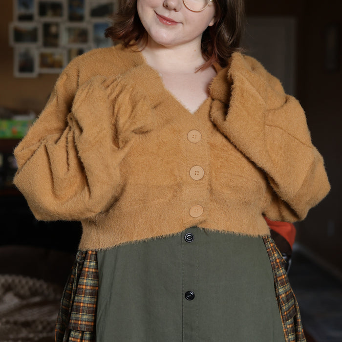 Antique Gold Cropped Fuzzy Cardigan
