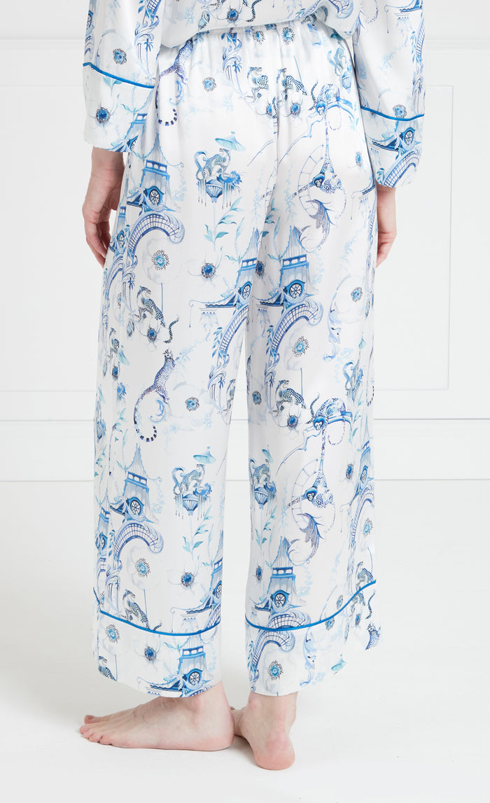 Aphrodite Long Pyjama Bottoms - White & Blue Euphoria