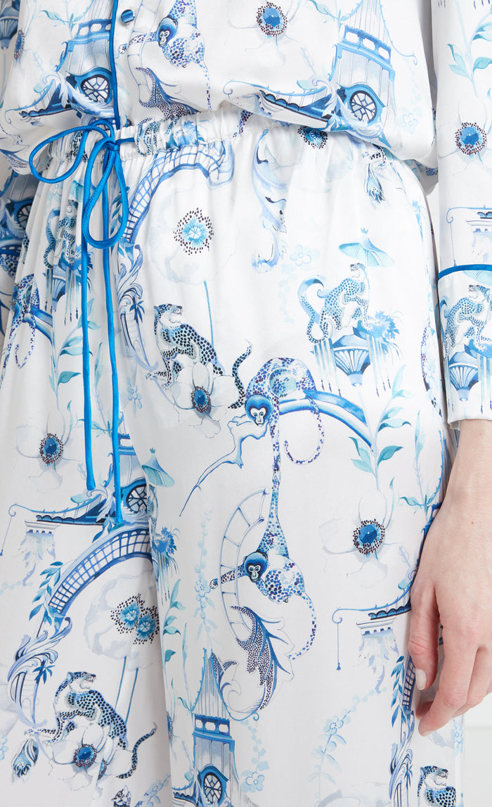 Aphrodite Long Pyjama Bottoms - White & Blue Euphoria