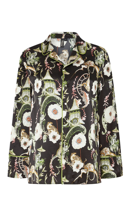 Aphrodite Long-Sleeve Pyjama Top - Black & Dark Euphoria