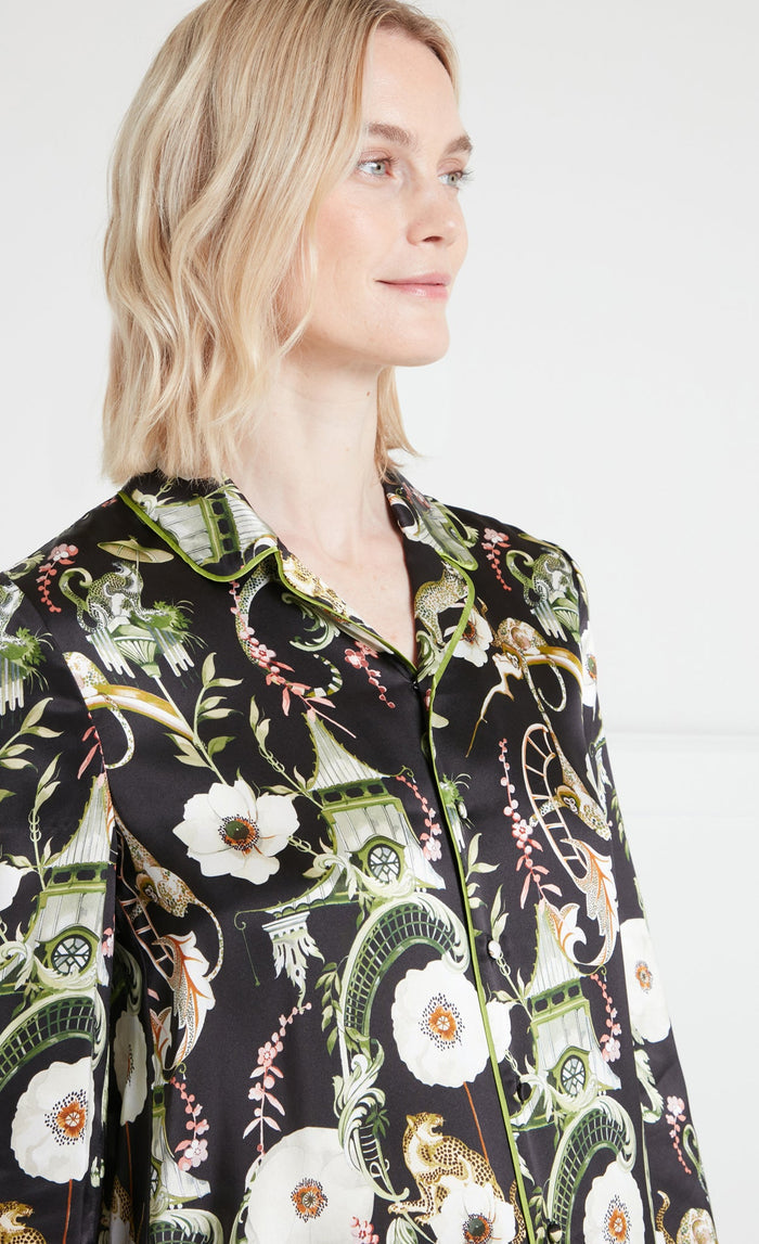Aphrodite Long-Sleeve Pyjama Top - Black & Dark Euphoria