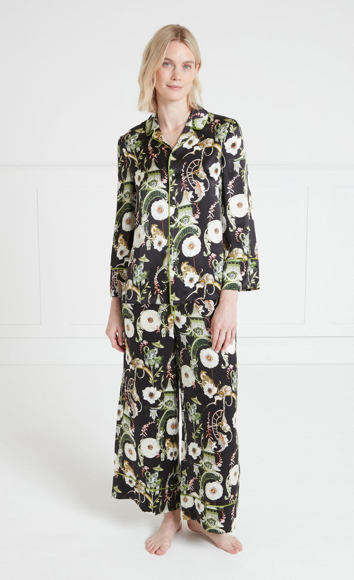 Aphrodite Long-Sleeve Pyjama Top - Black & Dark Euphoria