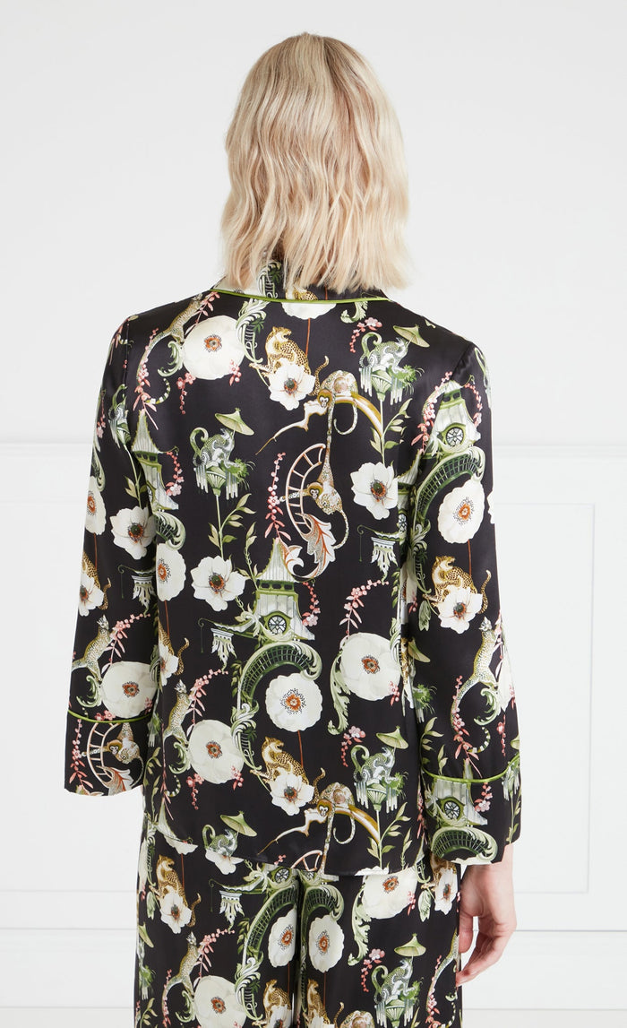 Aphrodite Long-Sleeve Pyjama Top - Black & Dark Euphoria