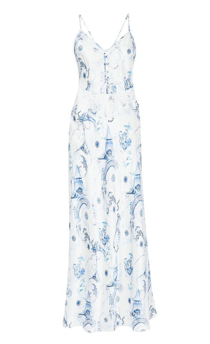 Aphrodite Slip Dress - White & Blue Euphoria