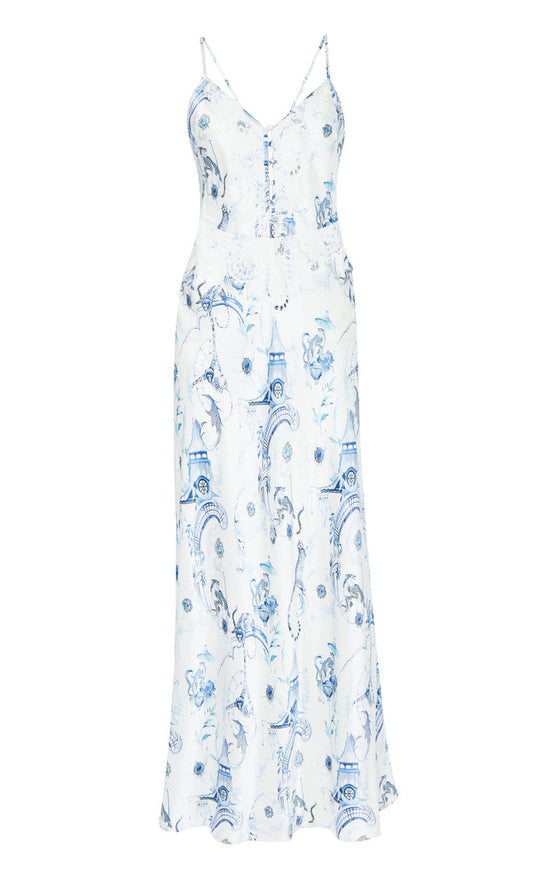 Aphrodite Slip Dress - White & Blue Euphoria