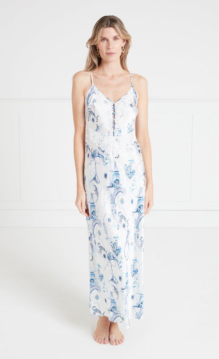 Aphrodite Slip Dress - White & Blue Euphoria