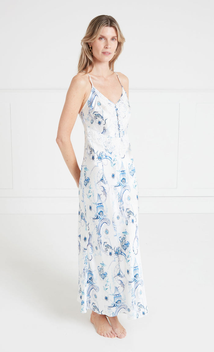 Aphrodite Slip Dress - White & Blue Euphoria