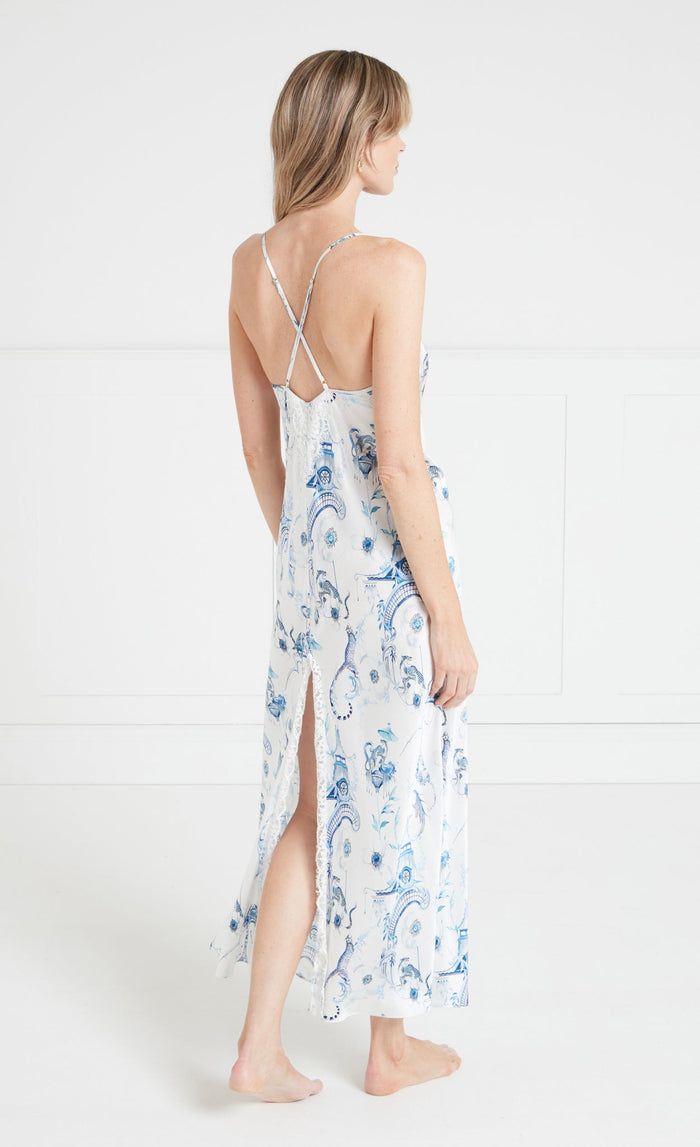 Aphrodite Slip Dress - White & Blue Euphoria
