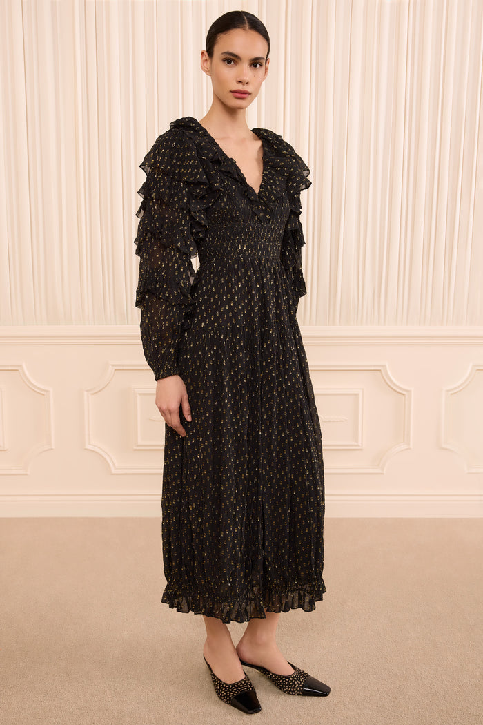 Ardis Long Sleeve Silk Dress - Noir
