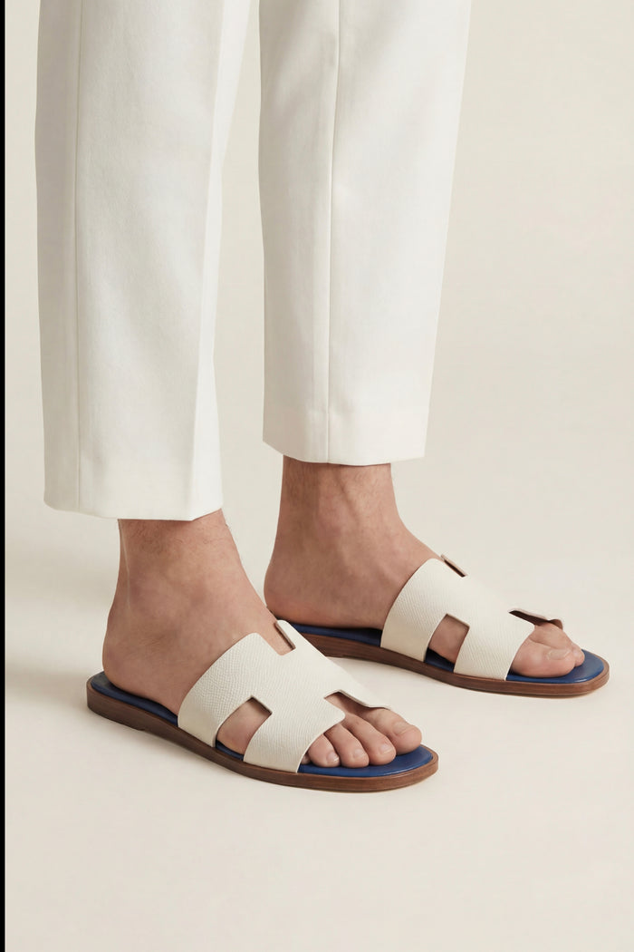 Arezzo Leather Sandal Ivory & Blue