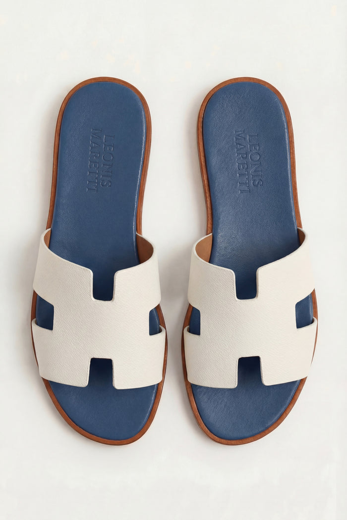 Arezzo Leather Sandal Ivory & Blue