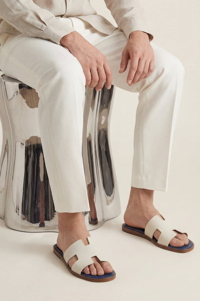 Arezzo Leather Sandal Ivory & Blue