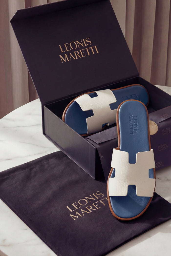 Arezzo Leather Sandal Ivory & Blue