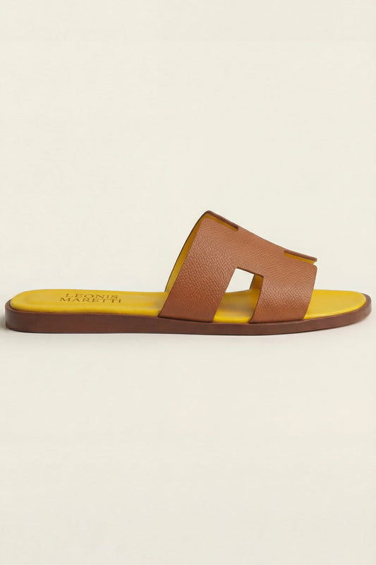 Arezzo Leather Sandal Tan & Yellow