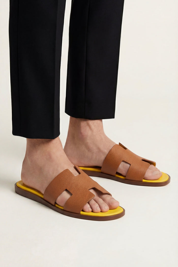 Arezzo Leather Sandal Tan & Yellow