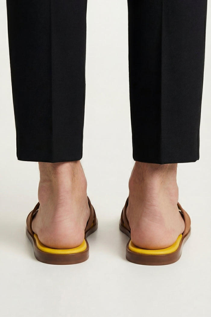 Arezzo Leather Sandal Tan & Yellow