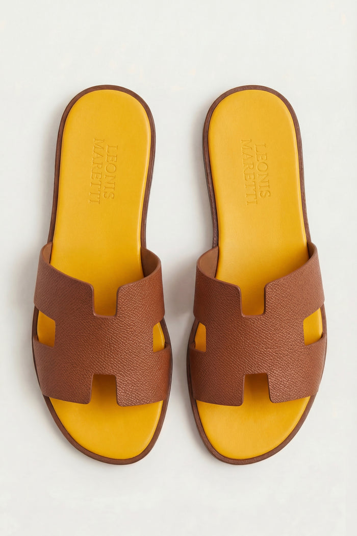 Arezzo Leather Sandal Tan & Yellow