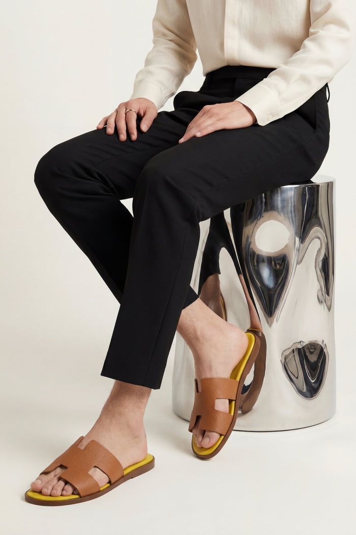 Arezzo Leather Sandal Tan & Yellow