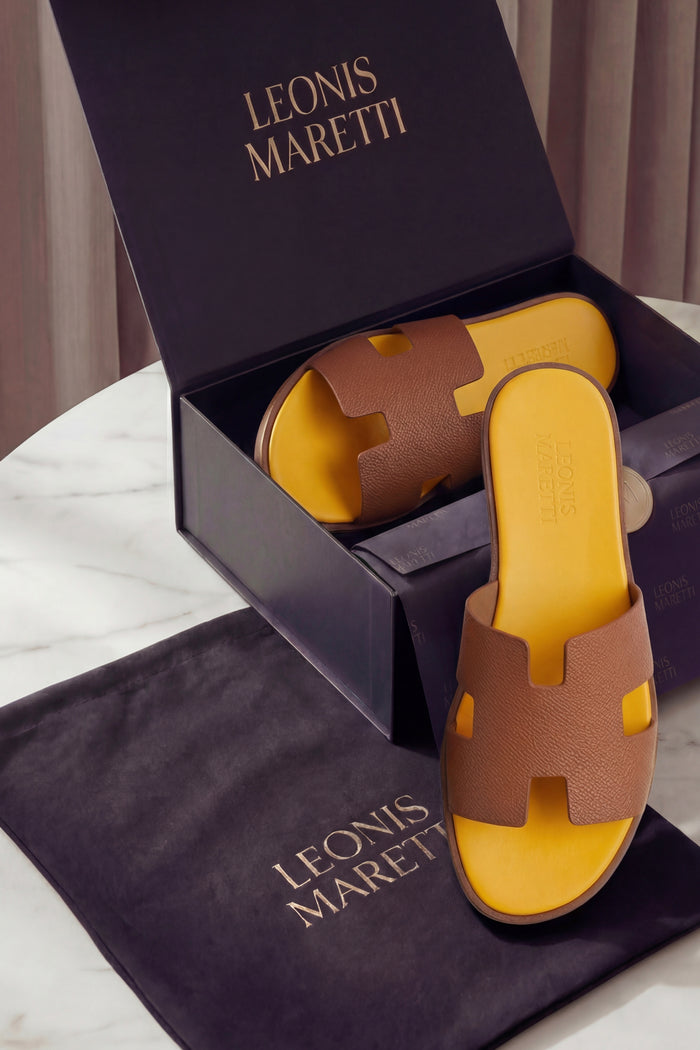 Arezzo Leather Sandal Tan & Yellow