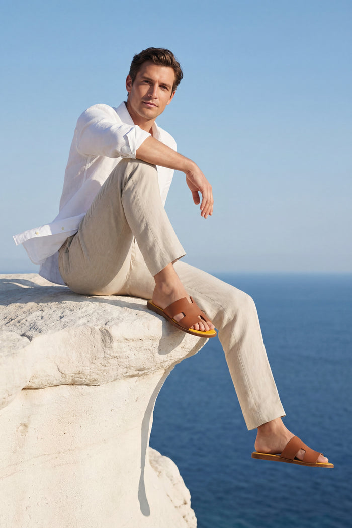 Arezzo Leather Sandal Tan & Yellow