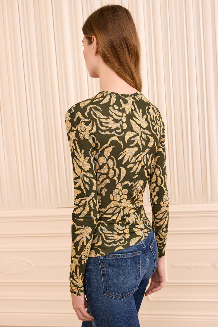 Asha Long Sleeve Jersey Top - Khaki Floral