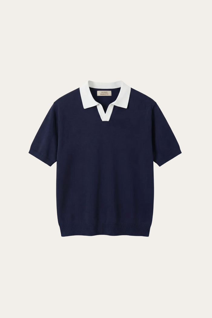 Asti Lapel Knit Polo Navy
